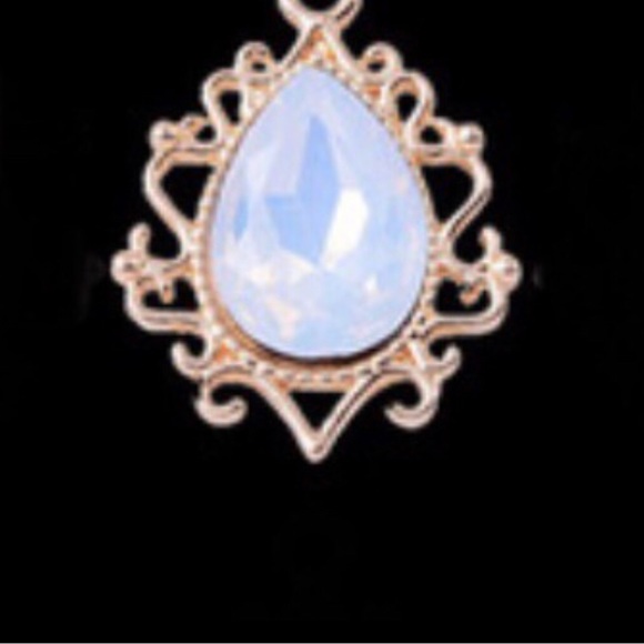 “Andean Opal Lace Teardrop” Milky Blue Filigree Ornate Victorian Steel Earrings - Picture 8 of 8